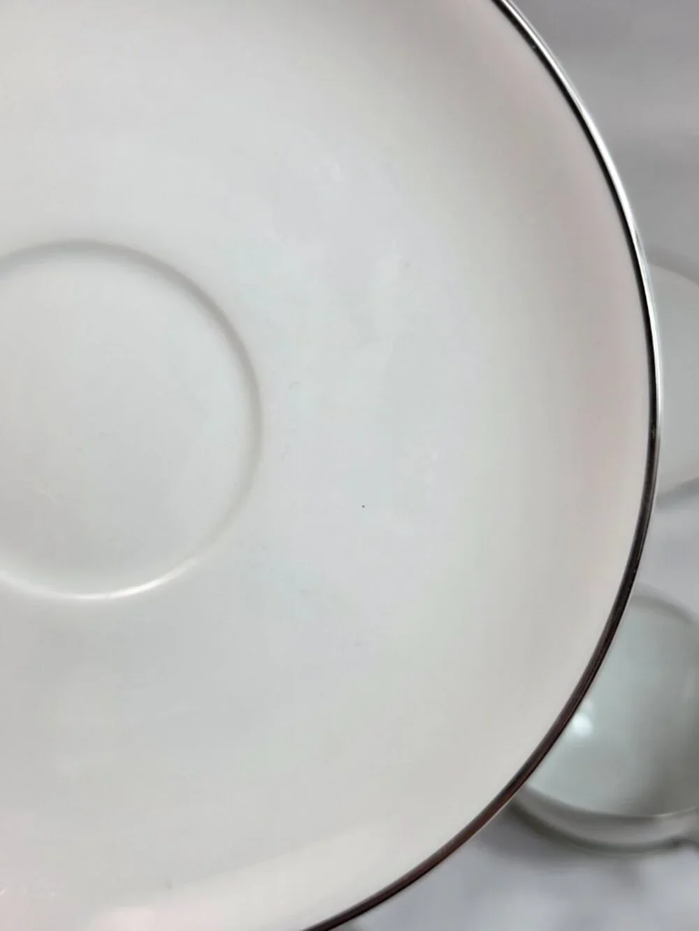 FOUR Noritake Colony Cup & Saucer Sets White Coupe Shape Platinum Trim